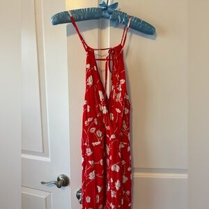 Maeve Red Dress with White Floral Design